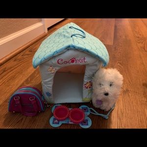 American Girl Coconut Dog with accessories